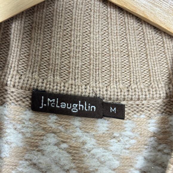J. MCLAUGHLIN Oslo Fair Isle Wool Sweater Nordic Tan Cream Sz M {3R42} - Picture 4 of 5